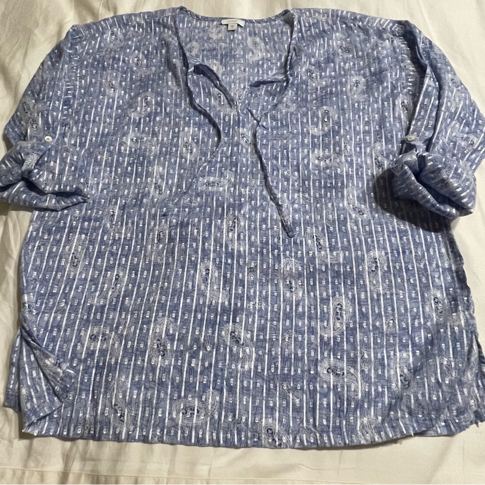 Pure Jill Embroidery Cotton Blouse Women Size M Blue Cotton Blend - Picture 9 of 10